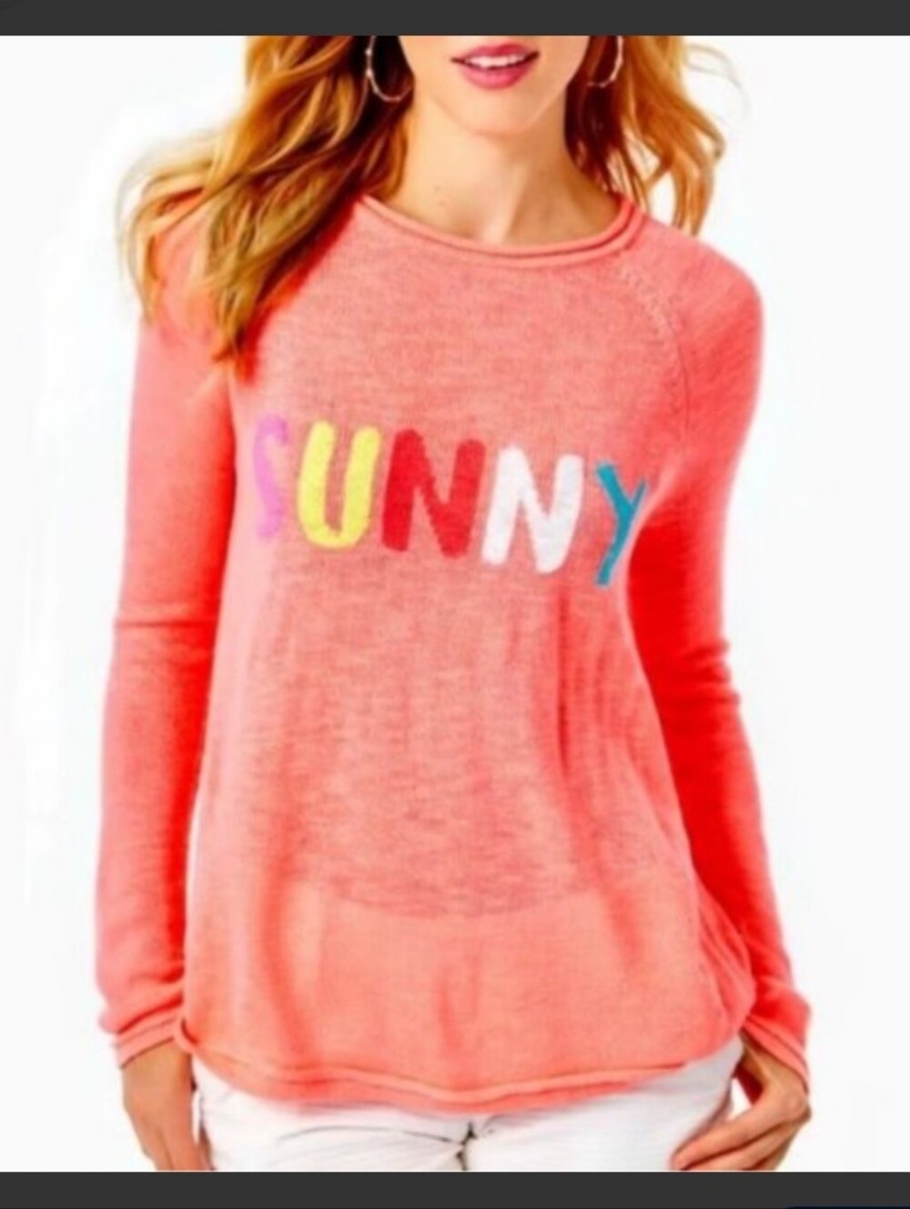 Lilly Pulitzer Danette "SUNNY" Intarsia Sweater Papaya Punch Size Small